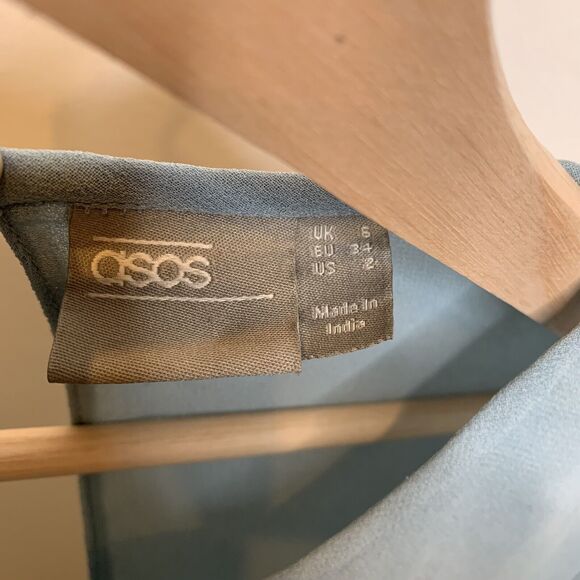 ASOS Pleated Blouse Turquoise Blue / Green Top Peplum Hem Semi Sheer Flared Sz 2 - Picture 12 of 12